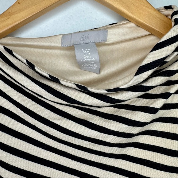 H & M Striped Draped Jersey Women’s Mini Dress Medium Fitted Stretch Mod Modern - Picture 4 of 7